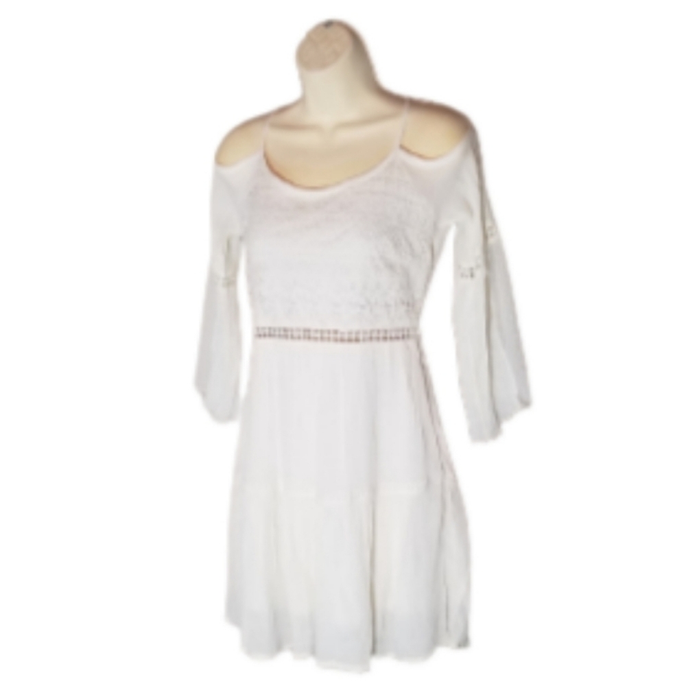 Rebellion Dress Bell Sleeves A-Line Cream Size S